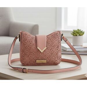 Marc New York Andrew Marc Crossbody Pink Perforated Shoulder Bag Adj Strap NWOT